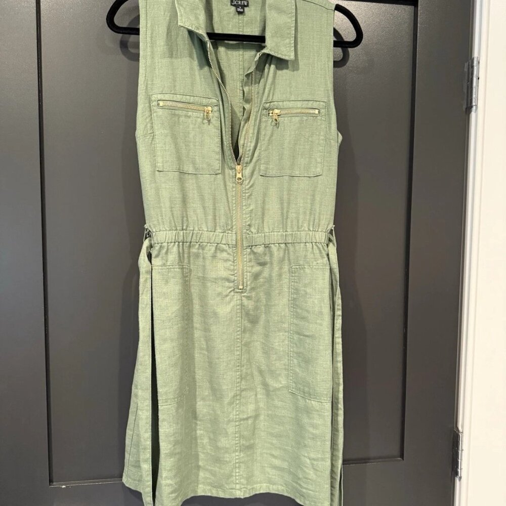 J.Crew Zip-Front Linen-Blend Dress – Faded Moss Size 10 - Picture 5 of 6